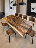 Dining table of solid walnut with grey epoxy resin Maestoso